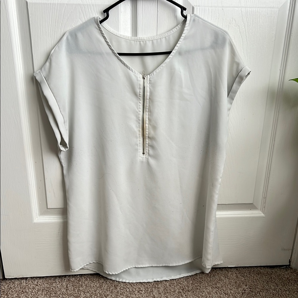 White Blouse with Zipper Detail